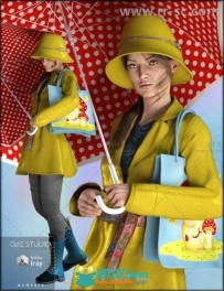 四月雨天女性服装包和雨伞3D模型合辑