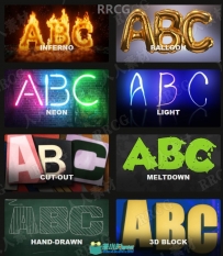 8组从A到Z英文字母和符号元素高清视频素材与AE脚本合集