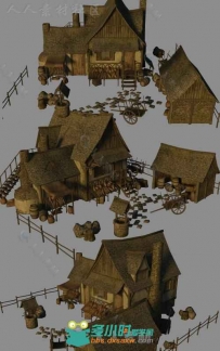 中世纪家庭小庭院场景环境3D模型合辑