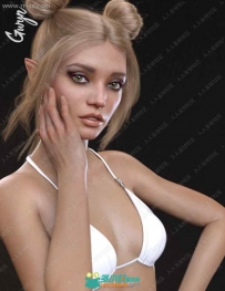 美丽精灵耳朵女孩精致多组睫毛妆容3D模型