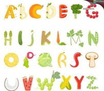 26个蔬菜水果卡通字体字母设计矢量素材AI格