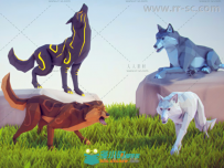 美丽的多彩艺术狼动物角色3D模型Unity游戏素材资源
