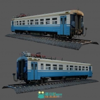 蓝色火车车厢3D模型
