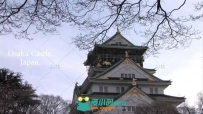 日本大阪城建筑樱花旅游景点实拍视频素材