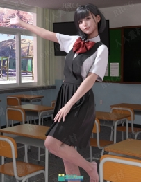 日系学院风女学生连衣裙服饰套装3D模型合集