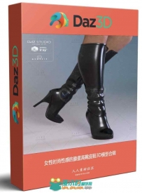 女性时尚性感的膝盖高靴皮鞋3D模型合辑