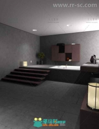 现代时尚个性的浴室场景环境和道具3D模型合辑