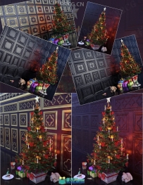 圣诞节主题室内布置墙壁木质面板贴图3D模型合集