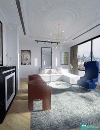 巴黎浪漫风格优雅豪华客厅室内设计3D模型合集