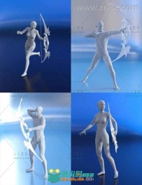 幻想男性女性射箭姿势造型3D模型合辑