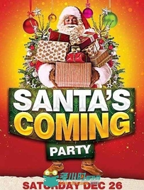 圣诞来了派对海报PSD模板Santas_Coming_Party_Flyer