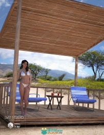 夏日沙滩海滩椅凉亭环境3D模型