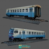 蓝白火车车头3D模型