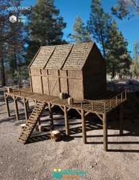 简单木桶木屋内部外部建筑景观3D模型