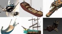 17只奇幻风格木船3D模型