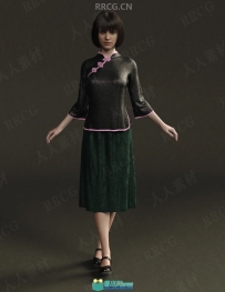 女性中式旗袍分体套装3D模型合集