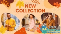 秋季枫叶元素背景服装促销宣传展示动画AE模板