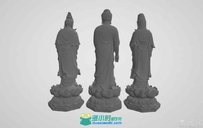 东方三圣像雕塑观音佛像3d打印雕刻机stl格式模型文件下载