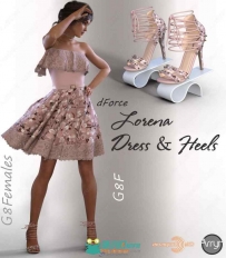美丽时尚不同花纹女性夏季连衣裙高跟鞋3D模型合集