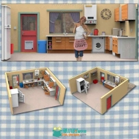 现代简单干净厨房环境与用品室内设计3D模型合集