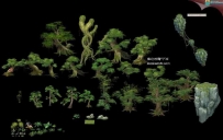 高清植物低模 大树古树附带石头3D模型