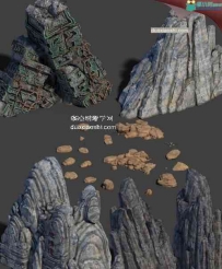 五组高精度石头山体3D模型