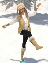 冬季打雪仗场景女生服装3D模型合集