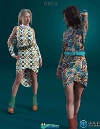 露肩长袖平面重复图案针织女性服饰3D模型合集