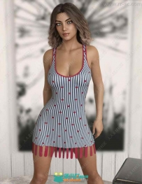 12种花纹图案女性吊带连衣裙3D模型