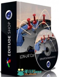 Editude LON LAT Connection Kit地图位置坐标C4D插件V2版 Editude LON LAT Connect...