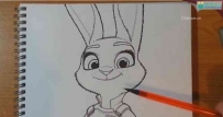 美术基础视频教程 看老外教你如何画兔子朱迪警官