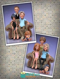 完整的卡通人物家庭头发3D模型合辑
