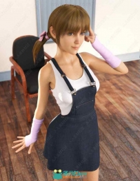 不同颜色清纯女性背带裙3D模型合集