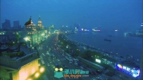 上海黄浦江旁从高楼俯拍道路车流视频素材