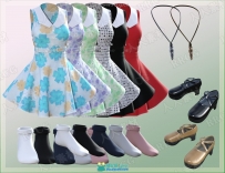 女性蓬松连衣裙鞋袜夏季套装3D模型合集