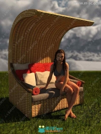 半圆形编织材质遮阳椅子圆枕靠背3D模型