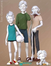 婴儿到老龄卡通男性人物服装服饰3D模型