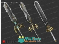 低聚不同刀锋纹理剑柄宝剑3D模型Unity游戏素材资