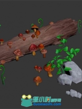 Q版木头长出菌类植物3D模型