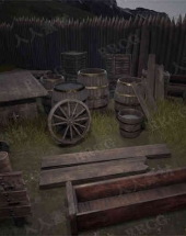 中世纪系列村庄木质道具Unreal Engine游戏素材资源