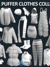 27件时尚女性羽绒棉服大衣夹克帽子等服装3D模型合集